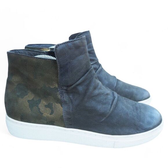 Miz Mooz Lundy High Top Leather Side Zip Camo Wedge Sneakers Women's 9-9.5/40 - Picture 4 of 11